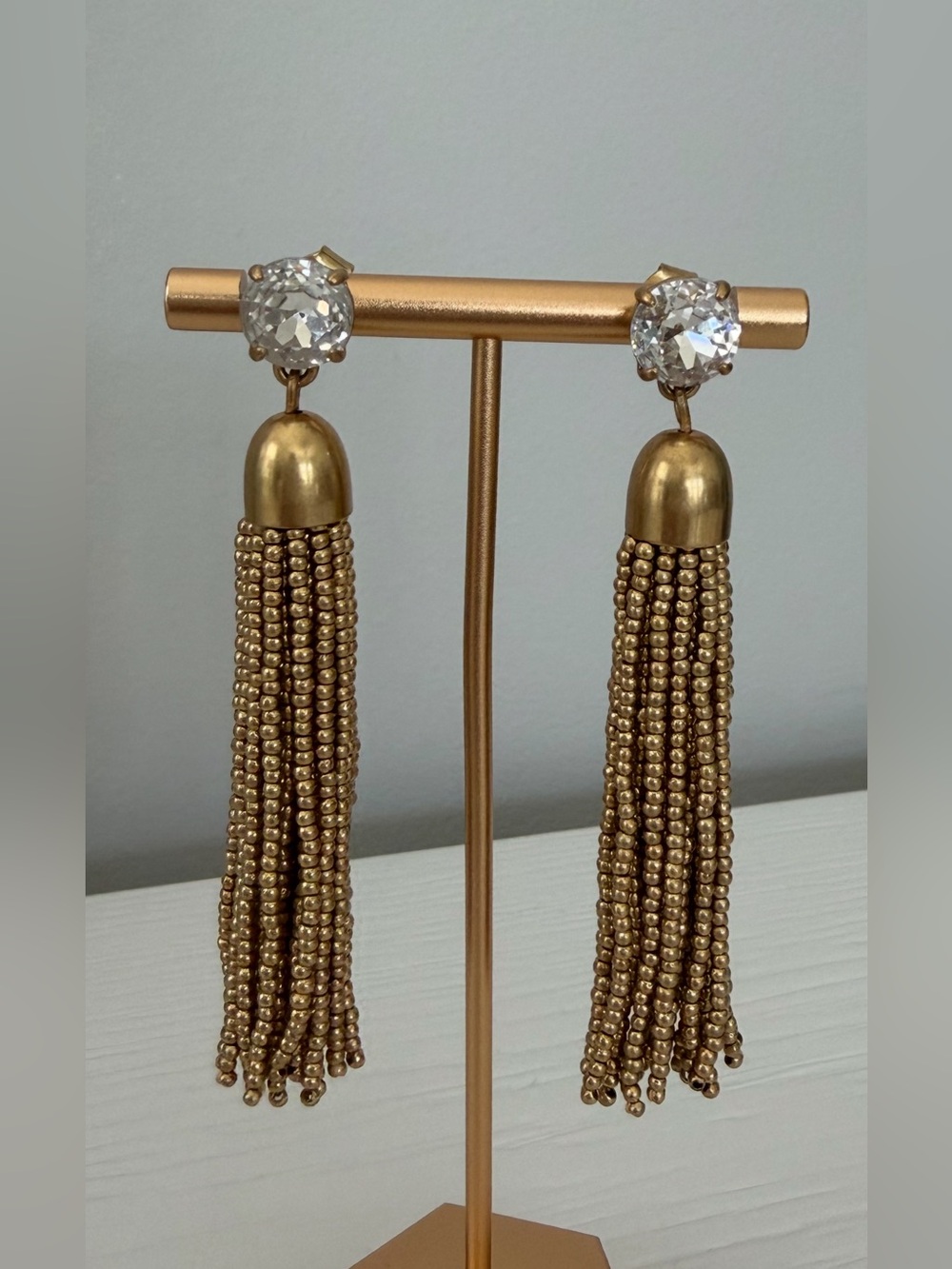 Banana Republic Gold Beaded Tassel Earrings with Crystal Studs